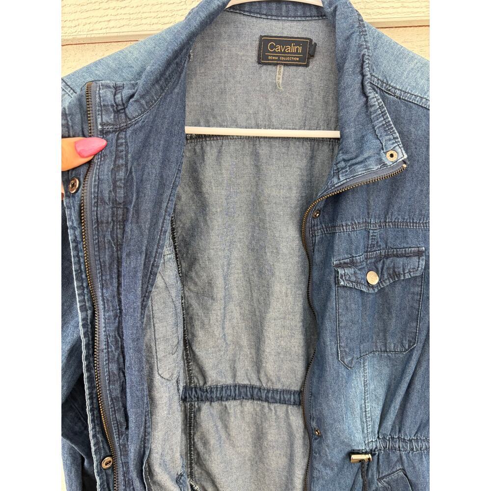 Cavalini Denim Utility Jacket | Zip Front Drawstring Waist | Lightweight | Size - Picture 6 of 10
